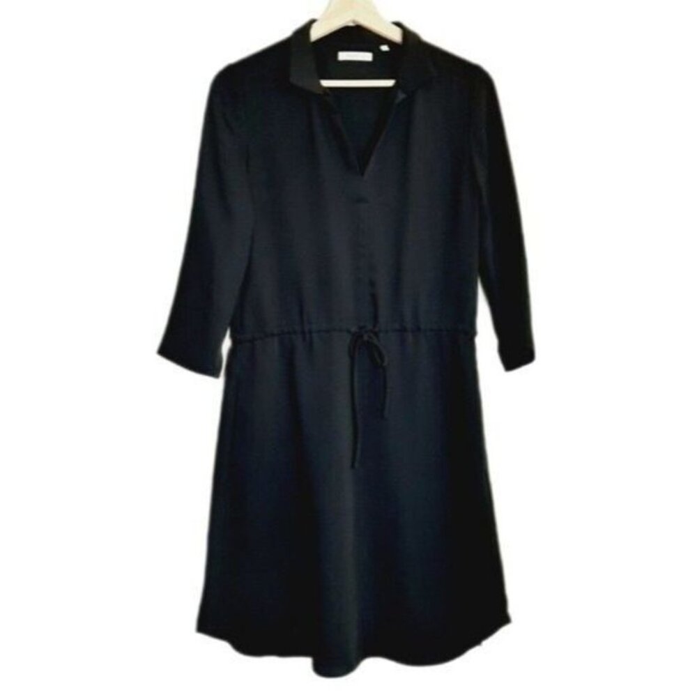 BABATON / Aritzia Shirt Dress Long Sleeve Waist Drawstring Black Sz XS Flawed